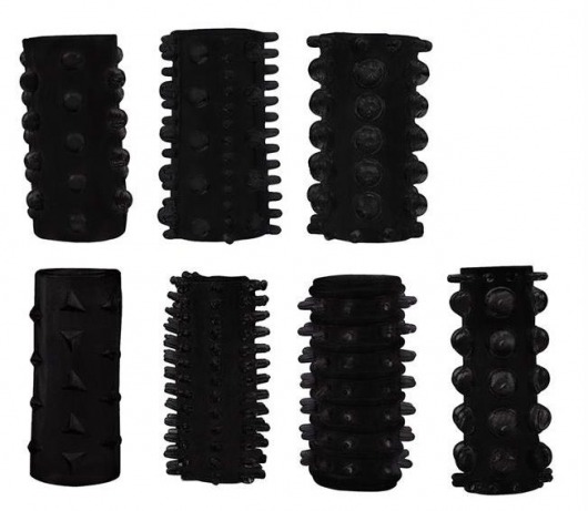Набор из 7 черных насадок PENIS SLEEVES SET - Dream Toys - в Златоусте купить с доставкой