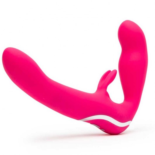 Ярко-розовый безремневой страпон Rechargeable Vibrating Strapless Strap-On - Happy Rabbit - купить с доставкой в Златоусте