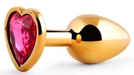 Золотистая анальная пробка с малиновым кристаллом-сердечком - 7 см. - Anal Jewelry Plug - купить с доставкой в Златоусте