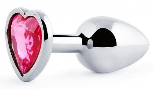 Серебристая анальная пробка с малиновым кристаллом-сердечком - 7 см. - Anal Jewelry Plug - купить с доставкой в Златоусте