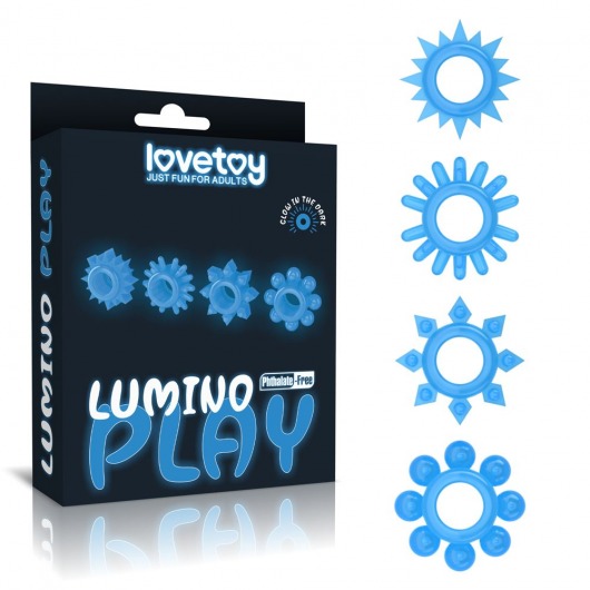 Набор из 4 голубых, светящихся в темноте эрекционных колец Lumino Play - Lovetoy - в Златоусте купить с доставкой