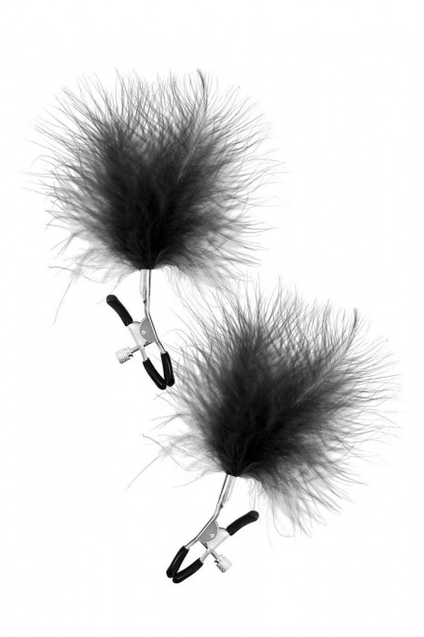 Зажимы на соски с черными пуховыми кисточками Sweet Caress Feather Nipple Clumps - Sweet Caress - купить с доставкой в Златоусте