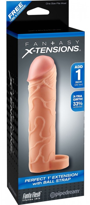 Телесная насадка с кольцом Perfect 1 Extension with Ball Strap - 17 см. - Pipedream - в Златоусте купить с доставкой