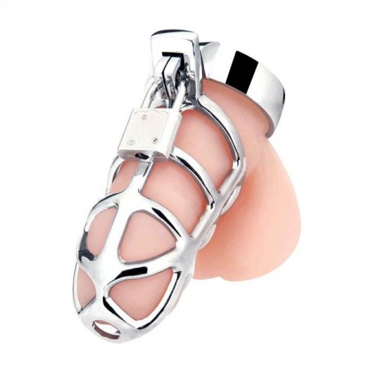Серебристая металлическая клетка для члена с замком Enslave Cock Cage - BlueLine - купить с доставкой в Златоусте