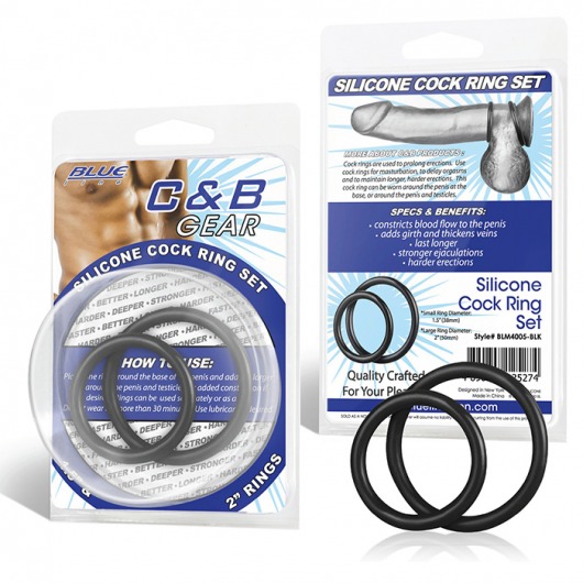 Набор из двух черных силиконовых колец разного диаметра SILICONE COCK RING SET - BlueLine - в Златоусте купить с доставкой