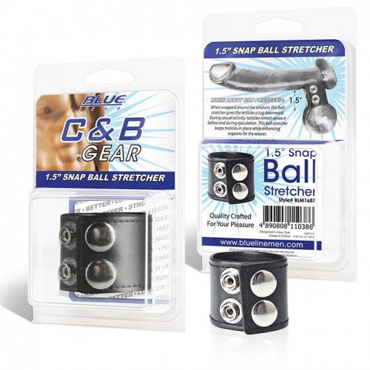 Хомут-утяжка для мошонки из искусственной кожи на клепках SNAP BALL STRETCHER - BlueLine - купить с доставкой в Златоусте