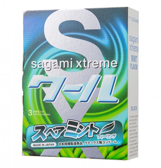 Презервативы Sagami Xtreme Mint с ароматом мяты - 3 шт. - Sagami - купить с доставкой в Златоусте