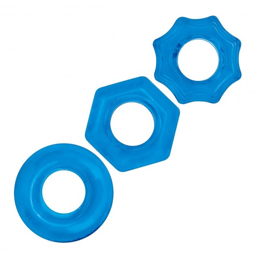 Комплект из трех голубых колец для эрекции 3-Pack Nuts   Bolts Stretch Cock Ring Set - BlueLine - в Златоусте купить с доставкой