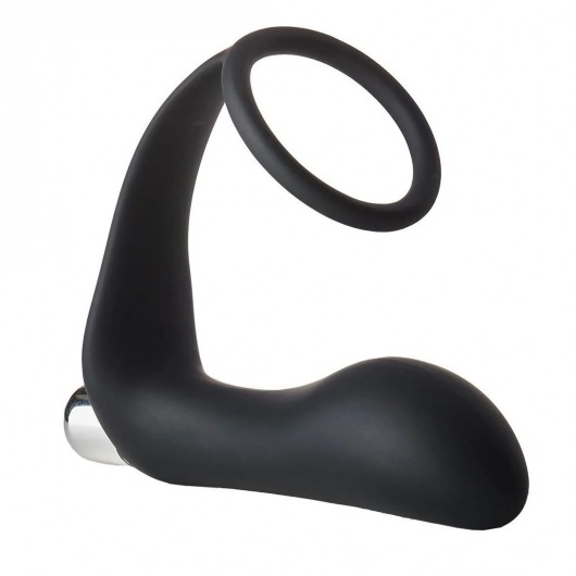 Черное эрекционное кольцо с вибропробкой Vibrating Anal Plug With Cockring - Dream Toys - в Златоусте купить с доставкой