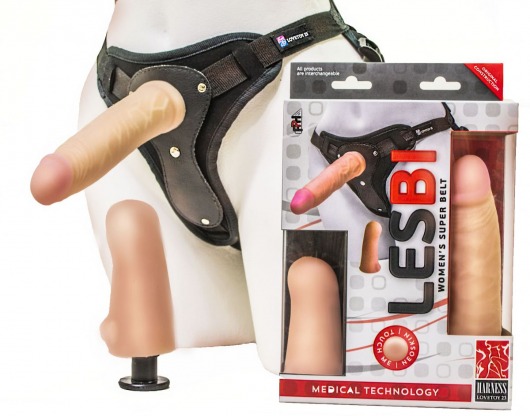 Телесный страпон Harness LESBI с вагинальной пробкой - 16,5 см. - LOVETOY (А-Полимер) - купить с доставкой в Златоусте