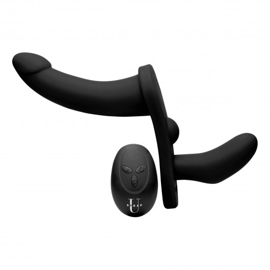 Черный вибрострапон Double Take 10X Double Penetration Vibrating Strap-on Harness - XR Brands - купить с доставкой в Златоусте