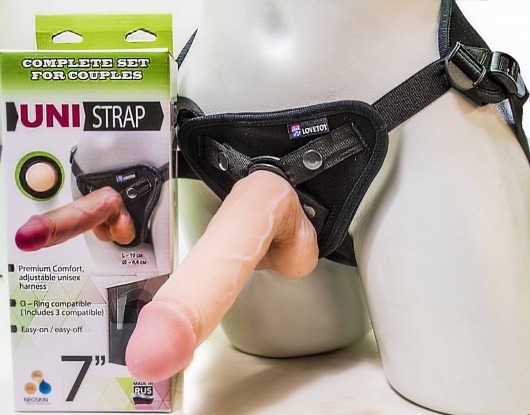 Страпон-унисекс с двумя насадками UNI strap 7  Harness - 19 и 16 см. - LOVETOY (А-Полимер) - купить с доставкой в Златоусте