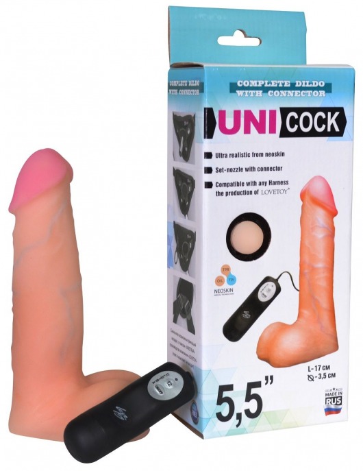 Фаллическая насадка Харнесс UNICOCK 5,5  с вибрацией - 17 см. - LOVETOY (А-Полимер) - купить с доставкой в Златоусте