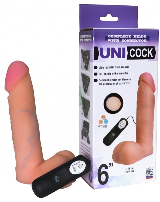 Фаллическая насадка Харнесс UNICOCK 6  с вибрацией - 18 см. - LOVETOY (А-Полимер) - купить с доставкой в Златоусте