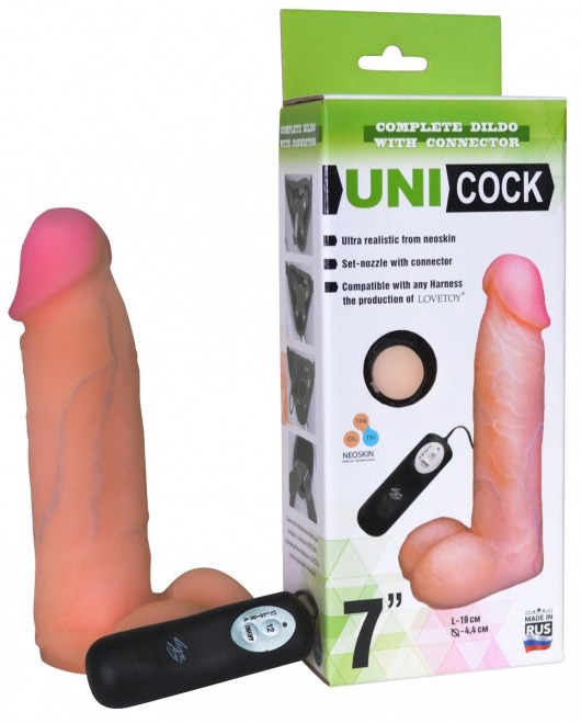 Фаллическая насадка Харнесс UNICOCK 7  с вибрацией - 19 см. - LOVETOY (А-Полимер) - купить с доставкой в Златоусте
