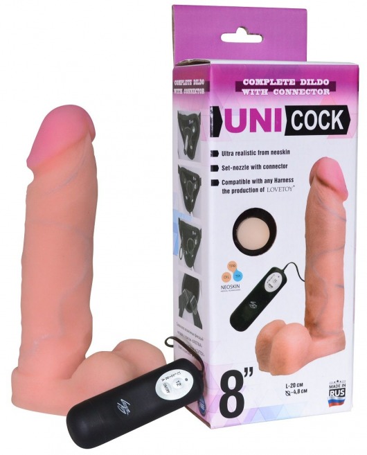 Фаллическая насадка Харнесс UNICOCK 8  с вибрацией - 20 см. - LOVETOY (А-Полимер) - купить с доставкой в Златоусте