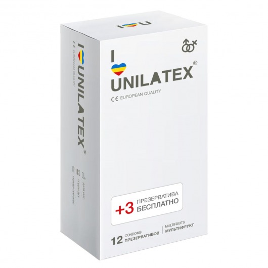 Разноцветные ароматизированные презервативы Unilatex Multifruit  - 12 шт. + 3 шт. в подарок - Unilatex - купить с доставкой в Златоусте