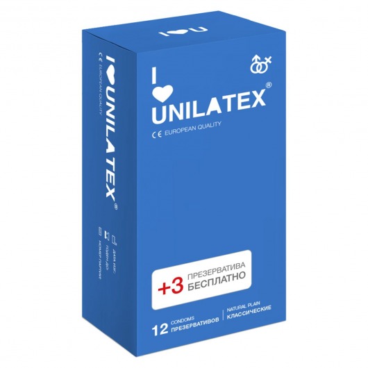Классические презервативы Unilatex Natural Plain - 12 шт. + 3 шт. в подарок - Unilatex - купить с доставкой в Златоусте