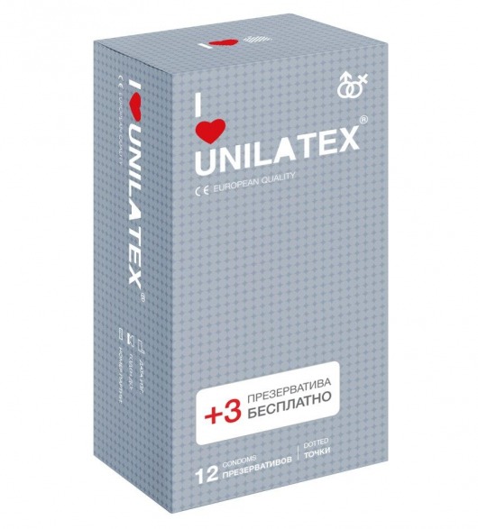 Презервативы с точками Unilatex Dotted - 12 шт. + 3 шт. в подарок - Unilatex - купить с доставкой в Златоусте