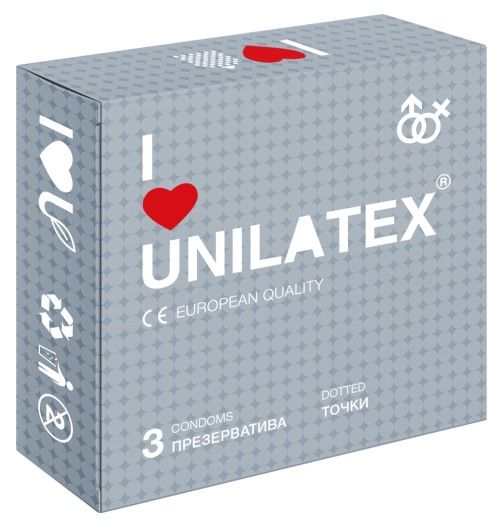 Презервативы с точками Unilatex Dotted - 3 шт. - Unilatex - купить с доставкой в Златоусте