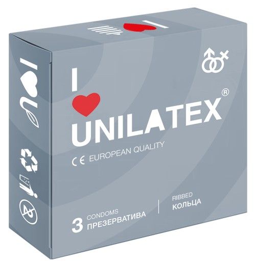 Презервативы с рёбрами Unilatex Ribbed - 3 шт. - Unilatex - купить с доставкой в Златоусте
