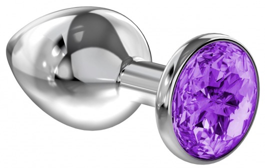 Большая серебристая анальная пробка Diamond Purple Sparkle Large с фиолетовым кристаллом - 8 см. - Lola Games - купить с доставкой в Златоусте