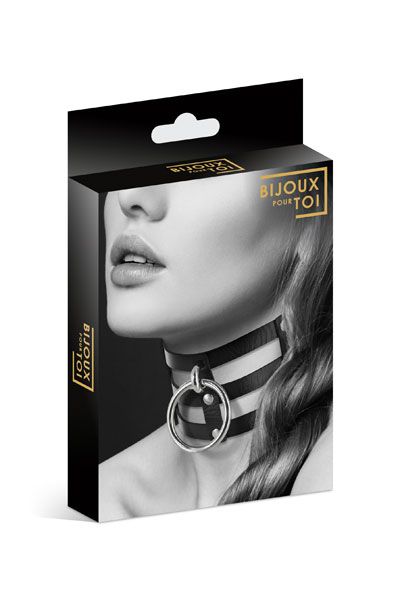 Чёрный тройной чокер с большим кольцом - Bijoux Pour Toi - купить с доставкой в Златоусте