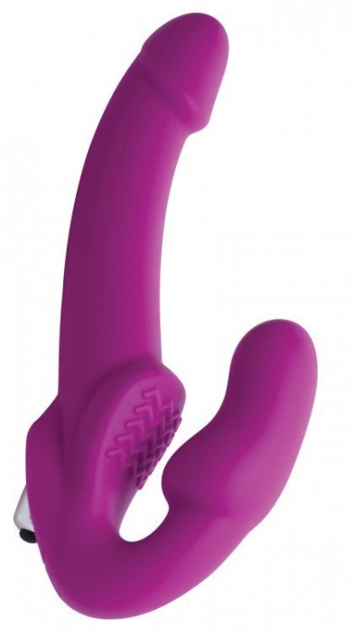 Ярко-розовый безремневой вибрострапон Evoke Vibrating Strapless Silicone Strap-on Dildo - XR Brands - купить с доставкой в Златоусте